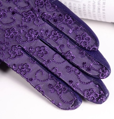 Women's Ladies Real Leather&Lace Touchscreen Unlined Fashion Sexy Short Gloves - Picture 8 of 15