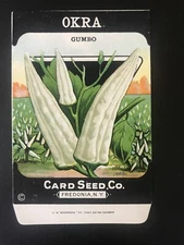 1920s Litho Antique Vintage Card Seed Co. Packet Pack Okra gumbo unused mint