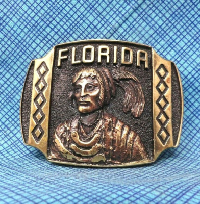 Florida Dress Belt Buckle #RC Chief Osceola Bronze Vtg 80s Heritage Mint .CPA213