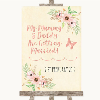 Personalisiertes Hochzeitsschild Blush Peach Blumen Mama Papa heiraten
