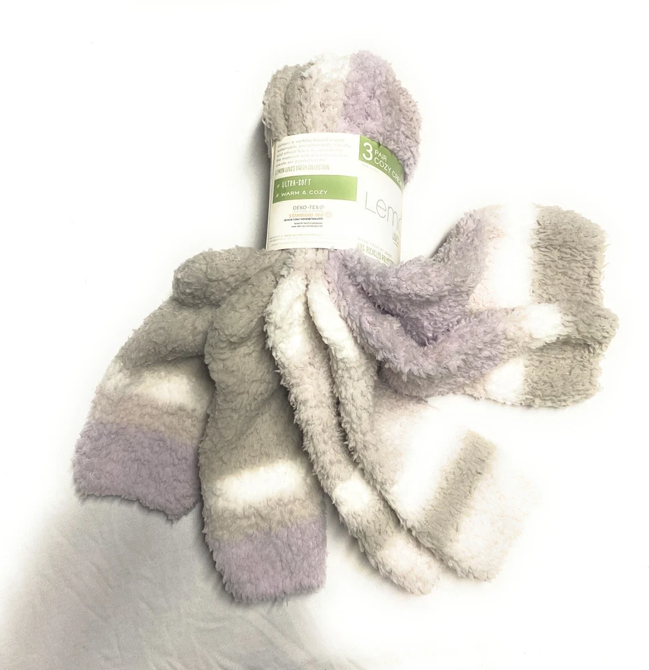 Lemon Women's Fuzzy and Warm Crew Socks Size 5-9.5 (Pack 3) Purple/Grey/Lt Grey - Image 4 of 4