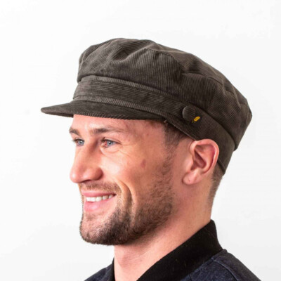 Skipper Cap Breton Cap or Mariners Hat made in Olive Green Cord Corduroy Ireland