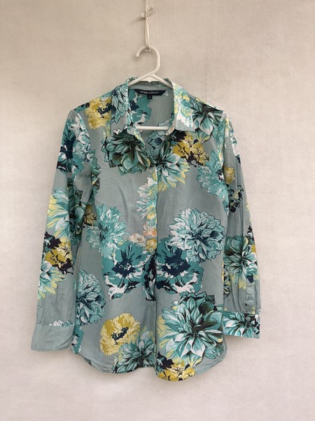 💥 SPORTSCRAFT SILK blend Grey Floral Blouse Shirt Tee 8 XS S