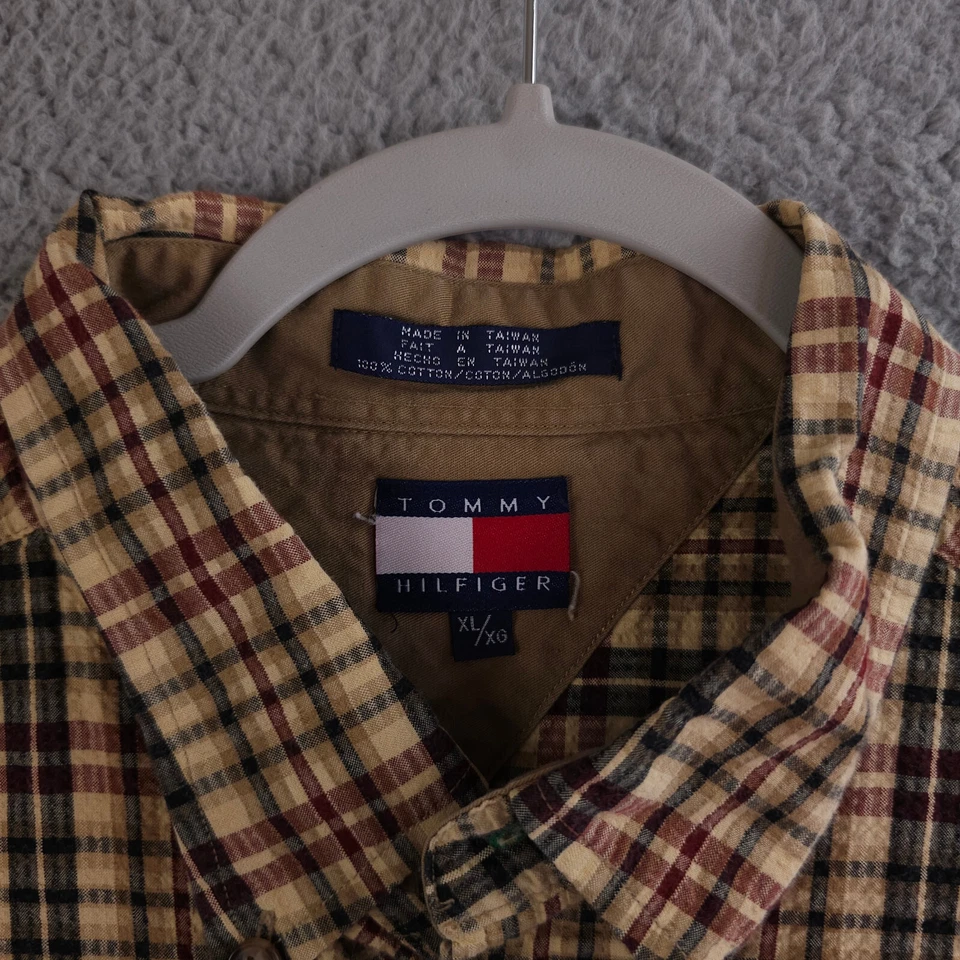 Vintage Tommy Hilfiger Shirt Mens XL Brown Red Plaid Long Sleeve Button Down Y2K - Image 4 of 4