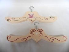 2 Vintage Wooden Hangers Handpainted Tole Heart Flower
