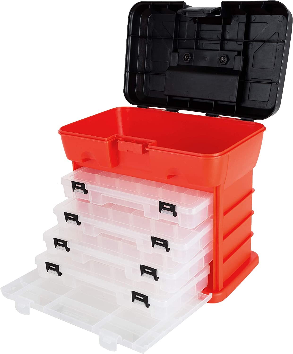 Multi-Tier Portable Plastic Parts Storage Tool Box Organizer With Removable Tray