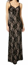 XSCAPE ~ Black / Blush Lace Sequins Open Back Trumpet Formal Gown 8 NEW $269