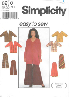 Uncut Simplicity Sewing Pattern # 8210 Misses' Jacket Top Skirt Pants Size: XS-M