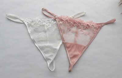 Women Thong Mesh Embroidery Floral T-back Underwear Hipster G-string Knicker S-M