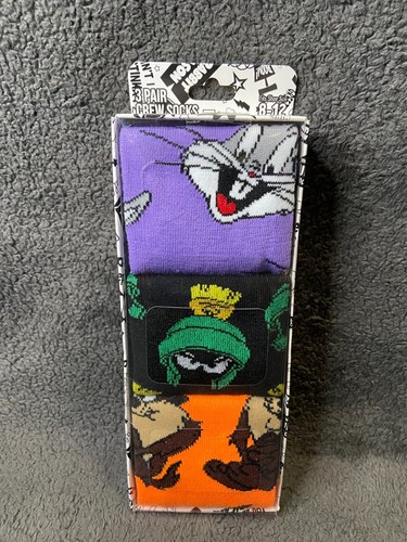 Looney Tunes Crew-Socken Bugs Bunny Taz Marvin 3 Paar Pack Herren Größe 8-12 NEU