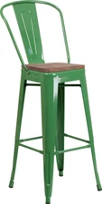 30" Industrial Style Green Metal Bar Height Restaurant Stool with Wood Seat