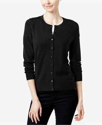 Charter Club All Season Petite Black Fine Gauge Classic Cardigan Sweater 