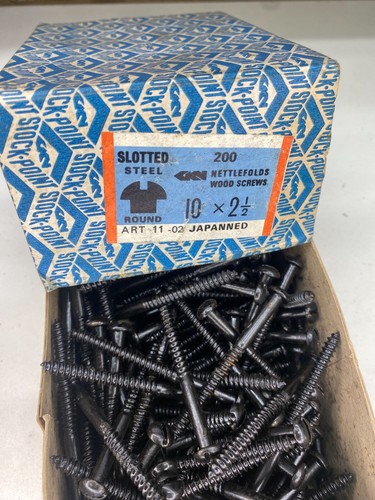 Box Black Round Screws 2 1/2" x 10 Nettlefolds GKN Japanned Slotted Full Box 200 - Picture 5 of 24
