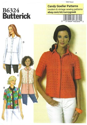 Butterick B6324 Button Front Blouse Loose-Fit Sz 6-14 UNCUT Sewing Pattern EASY