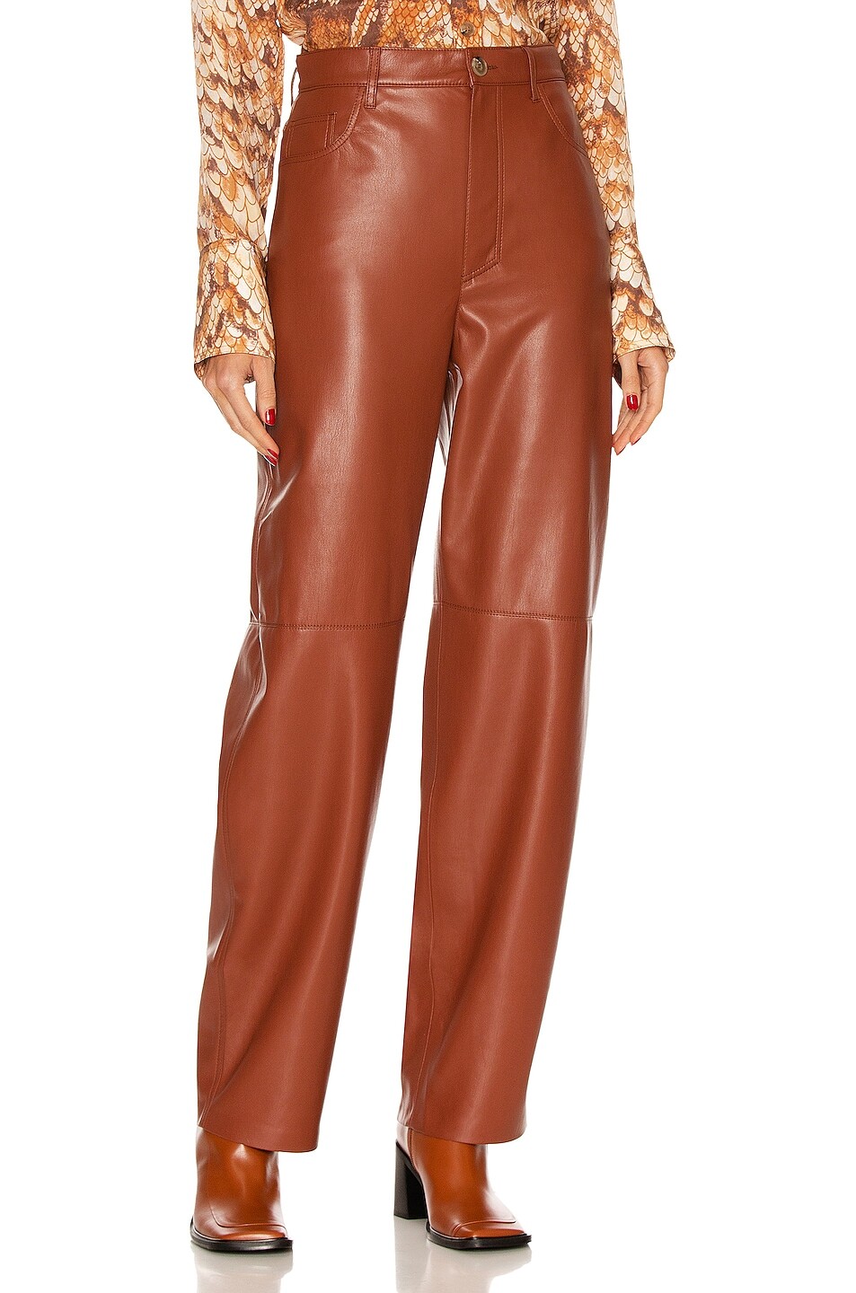 Nanushka Radha Vegan Leather Pants High Rise Brown Si… Gem