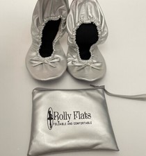 Ballet Flats Women's Girls Size 9-11 foldable Roll Up with Pouch Silver Shoes