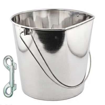 DOBERNUT Stainless Steel Bucket Pail FLAT SIDED 2 Qt Dog Pup Kennel Farm Water Heavy Duty