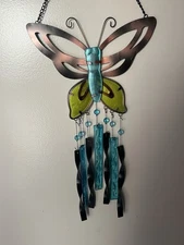 Sunset Vista Designs Butterfly Wind Chime Glass Metal Garden Decor Teal Blue