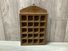 Vintage Thimble Shadow Box Wooden Brown Wall Mount - Holds 20 small items.