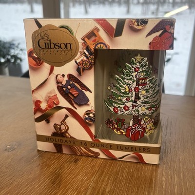 VTG Christmas Tree Gibson Holiday 16 oz Tumbler Glasses 6'' Set Of 4 NEW