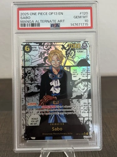 Sabo OP13-120 Manga Alternative Art Card PSA 10 Carrying On His Will, One Piece