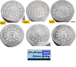 Antique Lot 1⌛3 US Phil Mint Shield Nickel 5 Cent🪙As Depicted🪙1867🪙