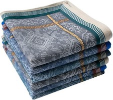 Mens Soft Cotton Handkerchiefs Old-fashioned Jacquard Pattern Assorted 6 PCS