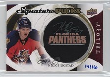 2015 Upper Deck Trilogy Signature Pucks Retro Logos /16 Nick Bjugstad Auto 4f5