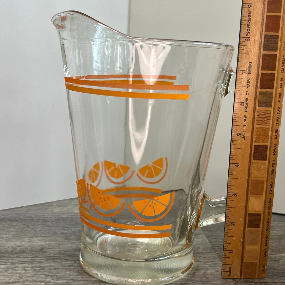 复古 20 世纪 50 年代 Caisa 橙色切片玻璃水罐 8.5 英寸复古厨房果汁饮料 — 第 3/4 张图片