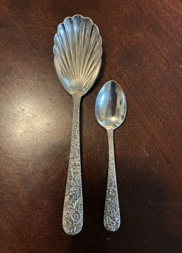 Antique S.Kirk & Son Sterling Silver Repousse Spoons Sugar and Demitasse