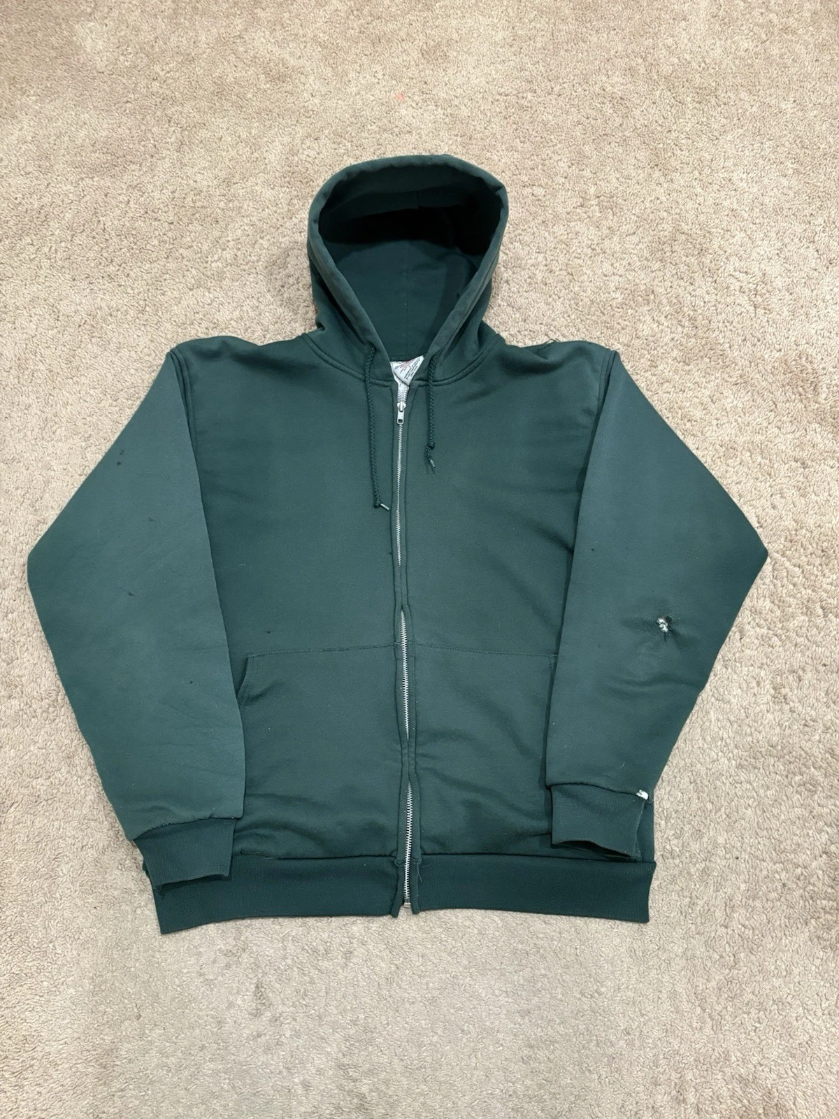 Vintage Pluma Men’s Thermal Lined Green Zip-Up Hoodie Size Large