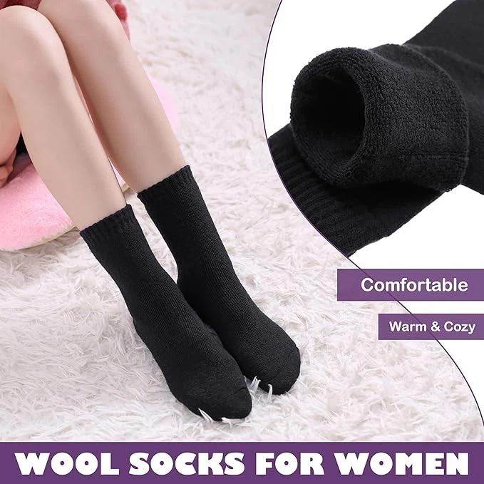 5 Pairs Wool Socks for Women – LINEMIN Thick Warm Winter Crew Boot Socks - Image 4 of 4