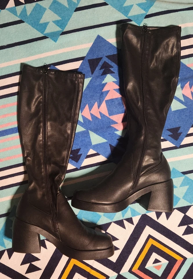 Y2K Madden Girl Womens Boots Sz 11M Chunky Platform Tall Thigh Zip Up Black - Image 2 of 4