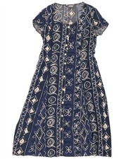 Vintage Womens Short Sleeves Maxi Dress IT  48 XL Navy Blue Geometric LX05