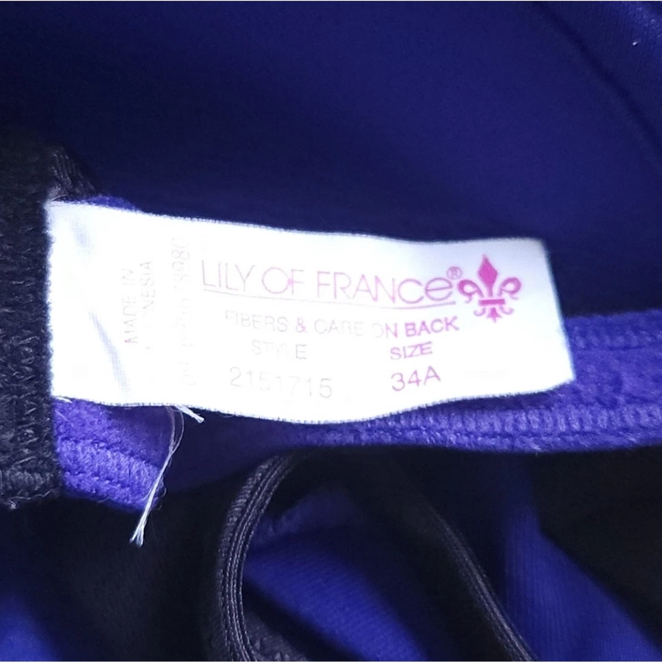 Sujetador deportivo sin aros Lily of France 34A púrpura negro sujetador deportivo sin aros Foto 3 de 4