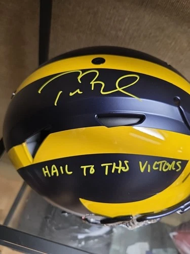 Tom Brady Signed Michigan Wolverines Flex Helmet w/Hail To The Victors Fanatics