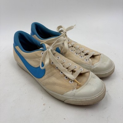 Vintage 80s Nike All Court Low Canvas Cream Blue Shoes 820406FT Mens 9.5