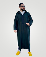 Classic Moroccan Islamic Thobe With Hood - Jellaba Sousdi - Dark Green