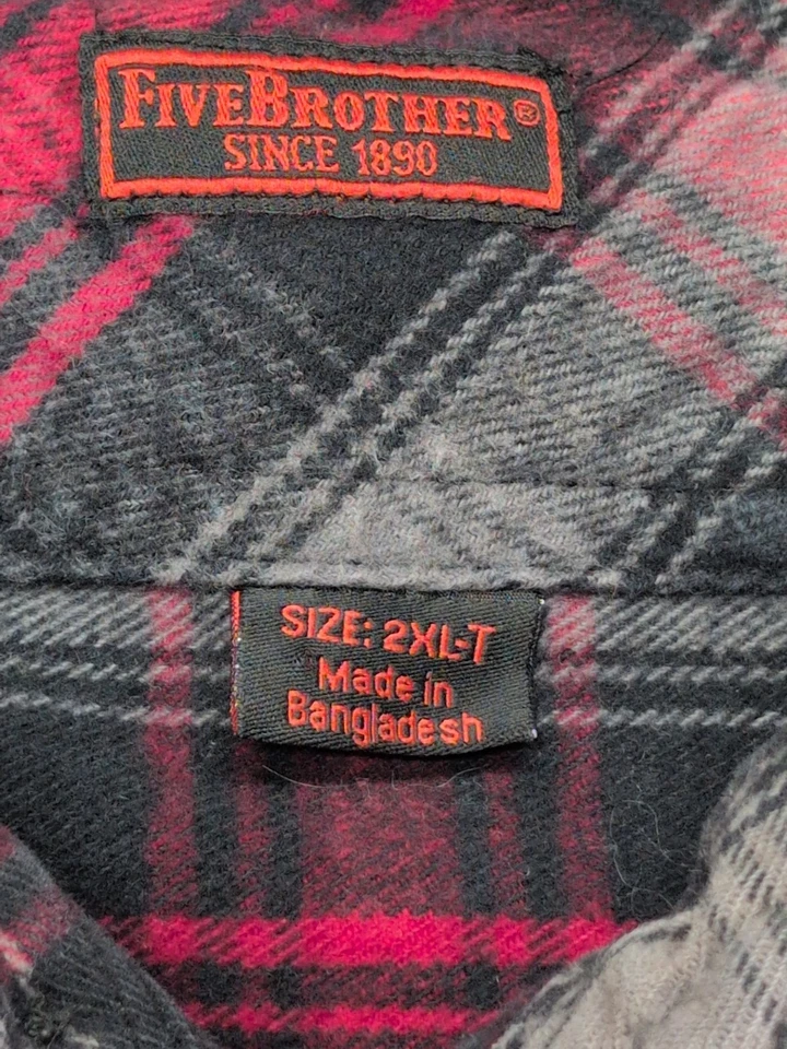 Camisa Five Brother Para Hombres Franela Pesada Abotonada Manga Larga Roja A Cuadros Talla 2XL Foto 2 de 4