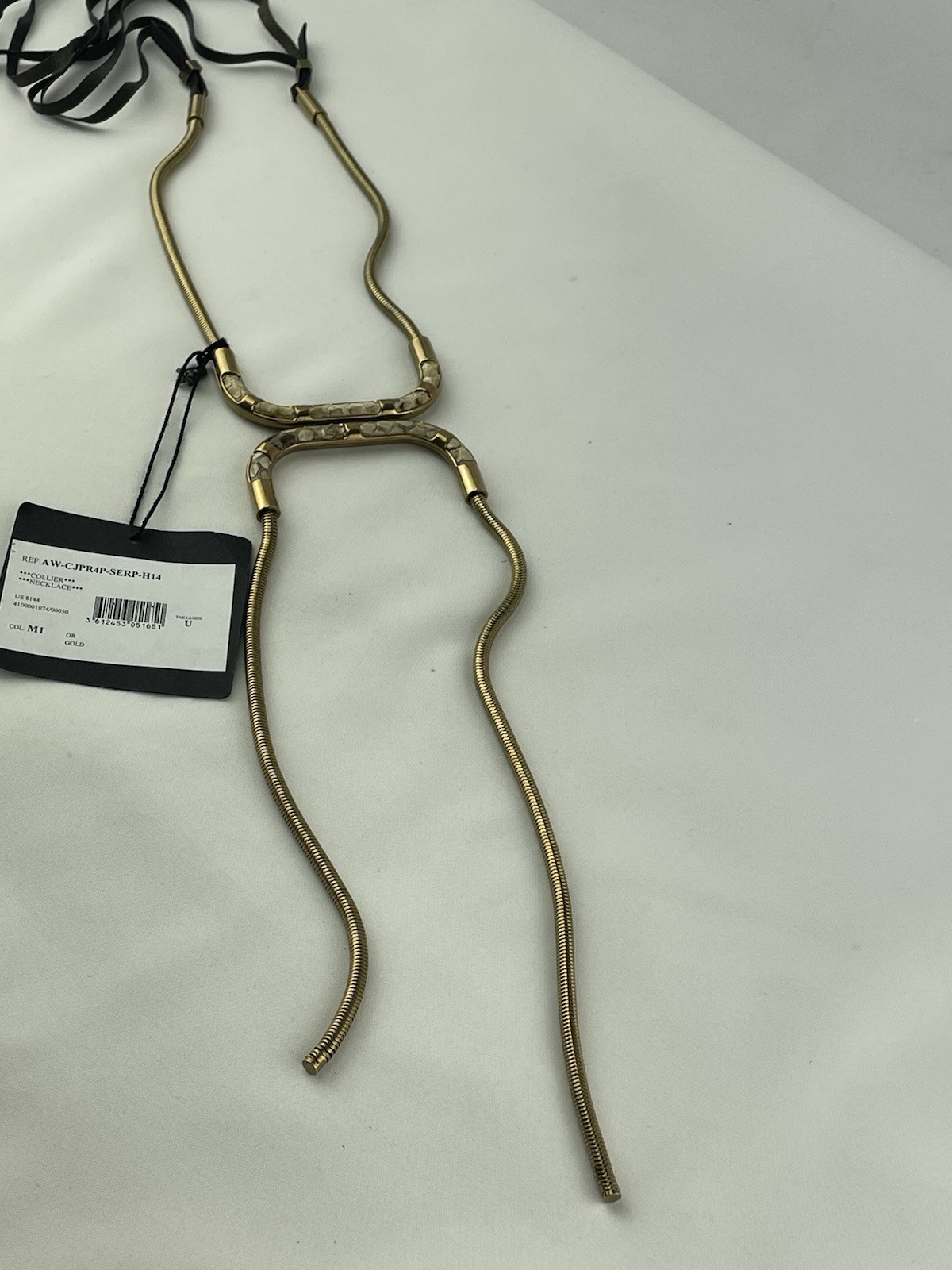 Lanvin Python Metal Leather Brass Snake Chain Nec… - image 8