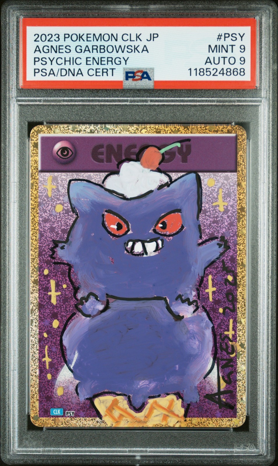PSA 9 MINT AUTO 9 Psychic Energy Agnes Garbowska Signature Gengar Holo Pokémon