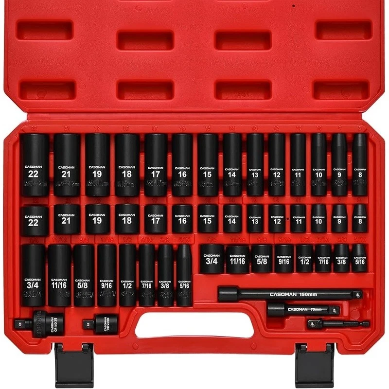 49pc Impact Socket Set Chrome Vanadium Steel Deep Shallow Case Extensions New - Image 2 of 4