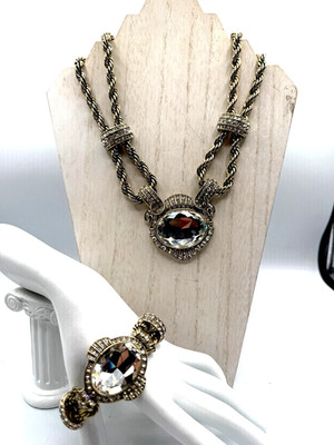 Heidi Daus Chain Of Events CLEAR  Necklace Bracelet  Jewelry Set OF 2 STUNNING!