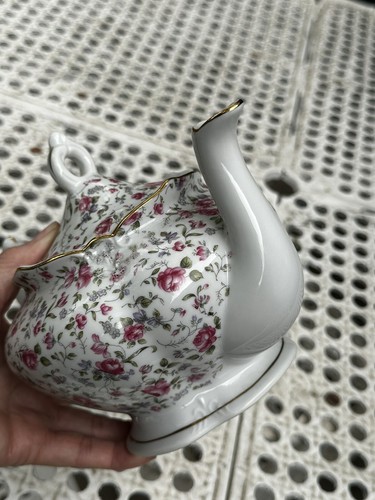 Vintage Lefton China Hand Painted Chintz Teapot Music Box "Tea for 2" Floral - Picture 8 of 16