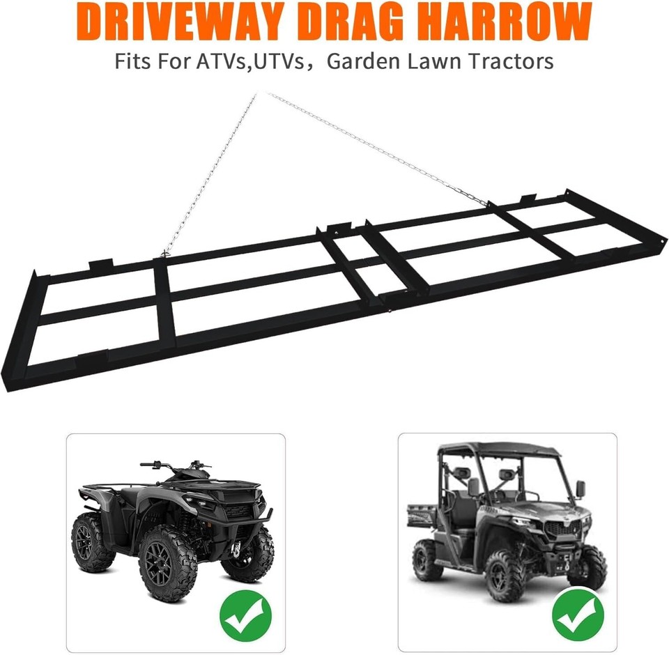 4/6/8 ft Drag Harrow Driveway Grader Behind Lawn Rake for ATV UTV ...