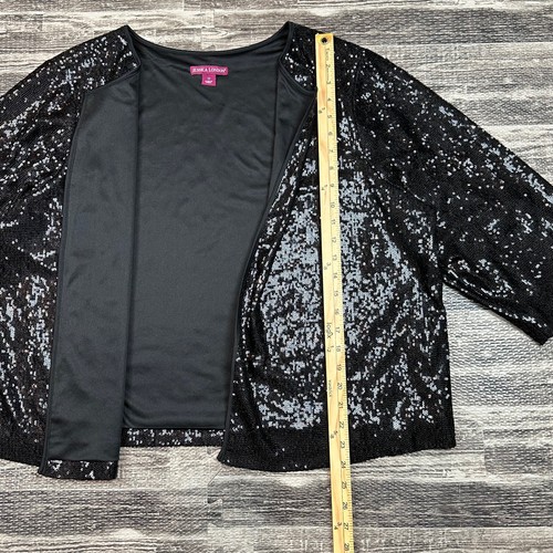 Jessica London Womens Jacket size 22W Black Cropped Open Front plus Sequin Shrug - Picture 7 of 8