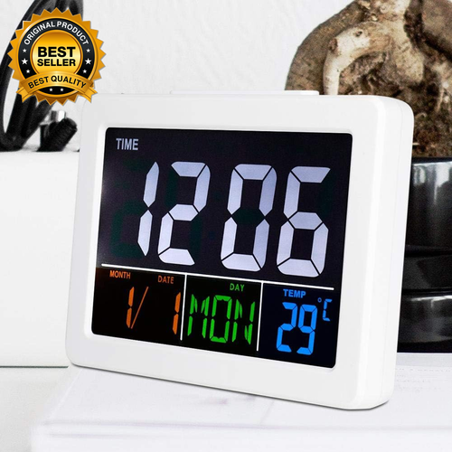 Digital Alarm Clock, LCD Large Screen Desktop Clock Time Date ...