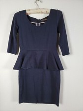 Alice + Olivia EMPLOYED Womens 3/4 Sleeve Scoop Neck Peplum Dress Size 6 Navy