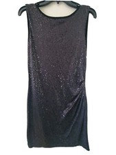 GLAMOUR Vintage Black Sequin Sheath Holiday Dress Party Cocktail Size 8 EUC