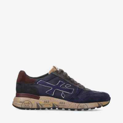 Men's Premiata Sneakers In Blue Suede and Bordeaux Details art. Mick 6868